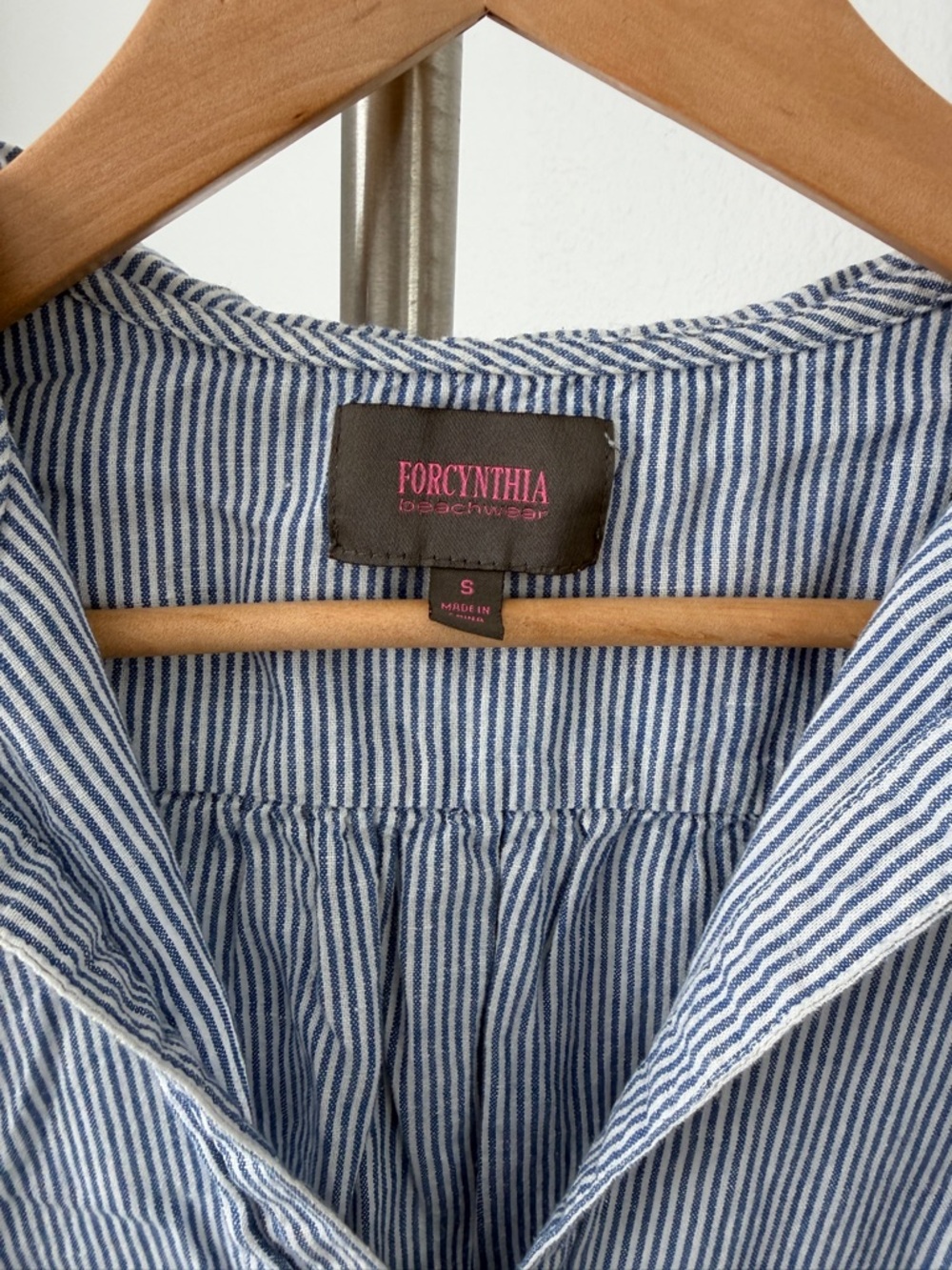 For Cynthia Beachwear Blue and White Pinstripe Shirt - Picture 3 of 7